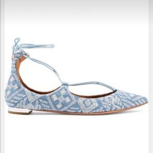 Aquazzurra Christy Embroidered Denim Flats
